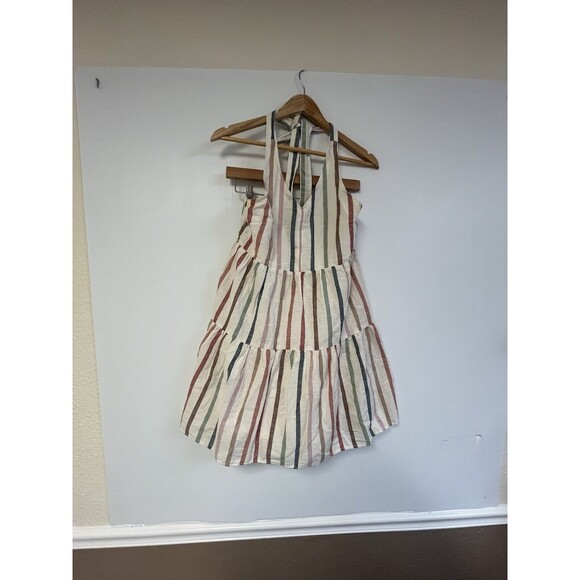 American Eagle Linen Blend Halter Stripe Tiered Multicolor Sleeveless Size M - Picture 4 of 5